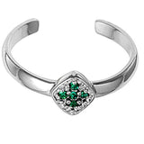 Silver Toe Ring Simulated Green Emerald CZ Adjustable 925 Sterling Silver (6mm)