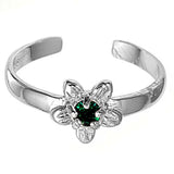 Flower Toe Ring Simulated Emerald CZ Adjustable 925 Sterling Silver (7mm)