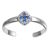 Silver Toe Ring Simulated Blue Sapphire CZ Adjustable 925 Sterling Silver (6mm)