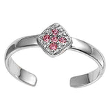 Silver Toe Ring Simulated Pink CZ Adjustable 925 Sterling Silver (6mm)