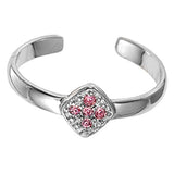 Silver Toe Ring Simulated Pink CZ Adjustable 925 Sterling Silver (6mm)