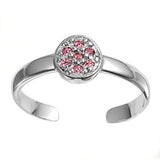 Silver Toe Ring Simulated Pink CZ Adjustable 925 Sterling Silver (6mm)