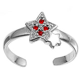Silver Toe Ring Star Simulated Ruby CZ Adjustable 925 Sterling Silver (8mm)
