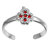 Silver Toe Ring Simulated Ruby CZ Band 925 Sterling Silver (8mm)