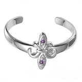 Fleur De Lise Silver Toe Ring Simulated Amethyst CZ Band 925 Sterling Silver (9mm)