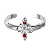 Fleur De Lise Silver Toe Ring Simulated Garnet CZ Band 925 Sterling Silver (9mm)