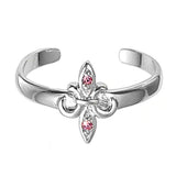 Fleur De Lise Silver Toe Ring Simulated Pink CZ Band 925 Sterling Silver (9mm)