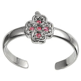 Silver Toe Ring Simulated Pink CZ Band 925 Sterling Silver (8mm)