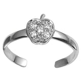 Apple Toe Ring Simulated Cubic Zirconia Adjustable 925 Sterling Silver (7mm)