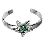 Silver Toe Ring Star Simulated Emerald CZ Adjustable Band 925 Sterling Silver (8mm)
