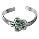 Silver Toe Ring Plumeria Simulated Emerald CZ Adjustable 925 Sterling Silver (7mm)
