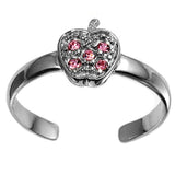 Apple Toe Ring Simulated Pink CZ Adjustable 925 Sterling Silver (7mm)