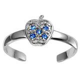 Apple Toe Ring Simulated Blue Sapphire CZ Adjustable 925 Sterling Silver (7mm)