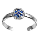 Silver Toe Ring Simulated Blue Sapphire CZ Adjustable 925 Sterling Silver (6mm)