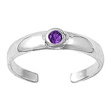 Silver Toe Ring Adjustable Band Simulated Amethyst CZ 925 Sterling Silver (4mm)