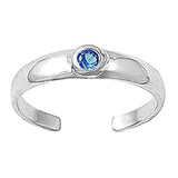 Silver Toe Ring Adjustable Band Simulated Aquamarine CZ 925 Sterling Silver (4mm)