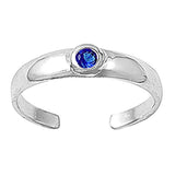 Silver Toe Ring Adjustable Band Simulated Blue Sapphire CZ 925 Sterling Silver (4mm)