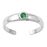 Silver Toe Ring Adjustable Band Simulated Emerald CZ 925 Sterling Silver (4mm)