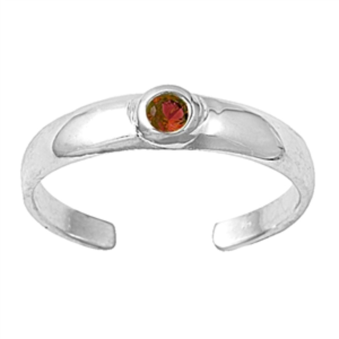 Silver Toe Ring Adjustable Band Simulated Garnet CZ 925 Sterling Silver (4mm)