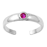 Silver Toe Ring Adjustable Band Simulated Ruby CZ 925 Sterling Silver (4mm)