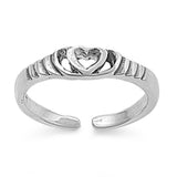 Heart Silver Toe Ring Band Adjustable 925 Sterling Silver (4mm)