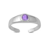 Silver Toe Ring Band Simulated Amethyst CZ 925 Sterling Silver For Women (5mm)