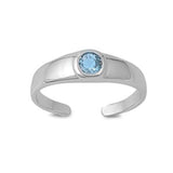 Silver Toe Ring Band Simulated Aquamarine CZ 925 Sterling Silver For Women (5mm)