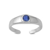 Silver Toe Ring Band Simulated Blue Sapphire CZ 925 Sterling Silver For Women (5mm)