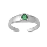Silver Toe Ring Band Simulated Emerald CZ 925 Sterling Silver For Women (5mm)