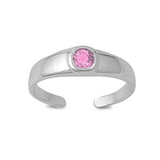 Silver Toe Ring Band Simulated Pink CZ 925 Sterling Silver For Women (5mm)