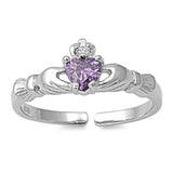 Silver Toe Ring Claddagh Simulated Amethyst CZ 925 Sterling Silver (7mm)