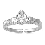 Silver Toe Ring Claddagh Simulated Cubic Zirconia 925 Sterling Silver (7mm)