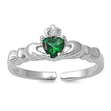 Silver Toe Ring Claddagh Simulated Emerald CZ 925 Sterling Silver (7mm)