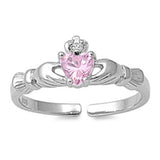 Silver Toe Ring Claddagh Simulated Pink CZ 925 Sterling Silver (7mm)