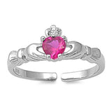 Silver Toe Ring Claddagh Simulated Ruby CZ 925 Sterling Silver (7mm)