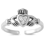 Claddagh Adjustable Silver Toe Ring Band Simulated Cubic Zirconia 925 Sterling Silver (7mm)