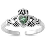 Claddagh Adjustable Silver Toe Ring Band Simulated Emerald CZ 925 Sterling Silver (7mm)