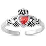 Claddagh Adjustable Silver Toe Ring Band Simulated Ruby CZ 925 Sterling Silver (7mm)