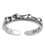 Silver Toe Ring Music Note Band Adjustable 925 Sterling Silver (3mm)