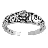 Flower Silver Toe Ring Adjustable Band 925 Sterling Silver (5mm)