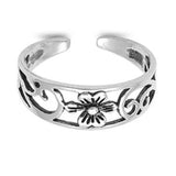 Beautiful Flower Toe Ring Adjustable Band For Women 925 Sterling Silver (5mm)