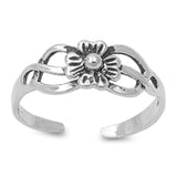 Flower Toe Ring Adjustable Band For Women 925 Sterling Silver (5mm)