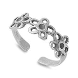 Flower Toe Ring Adjustable Band 925 Sterling Silver (5mm)