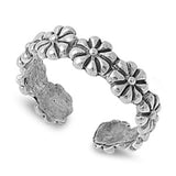 Flower Silver Toe Ring Adjustable Band 925 Sterling Silver (4mm)