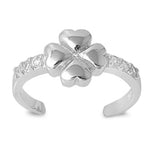 Four Leaf Clover Toe Ring Simulated Cubic Zirconia 925 Sterling Silver (7mm)