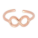 Rose Tone, Silver Infinity Toe Ring Adjustable Band 925 Sterling Silver (5mm)