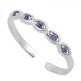 Silver Toe Ring Simulated Amethyst CZ Adjustable 925 Sterling Silver (2mm)