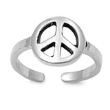 Peace Sign Toe Ring Adjustable Band 925 Sterling Silver (19mm)