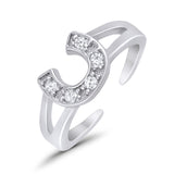 Horseshoe Toe Ring Simulated Cubic Zirconia Adjustable Band 925 Sterling Silver (7mm)