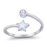 Adjustable Star Toe Ring Simulated Cubic Zirconia Band 925 Sterling Silver (9mm)